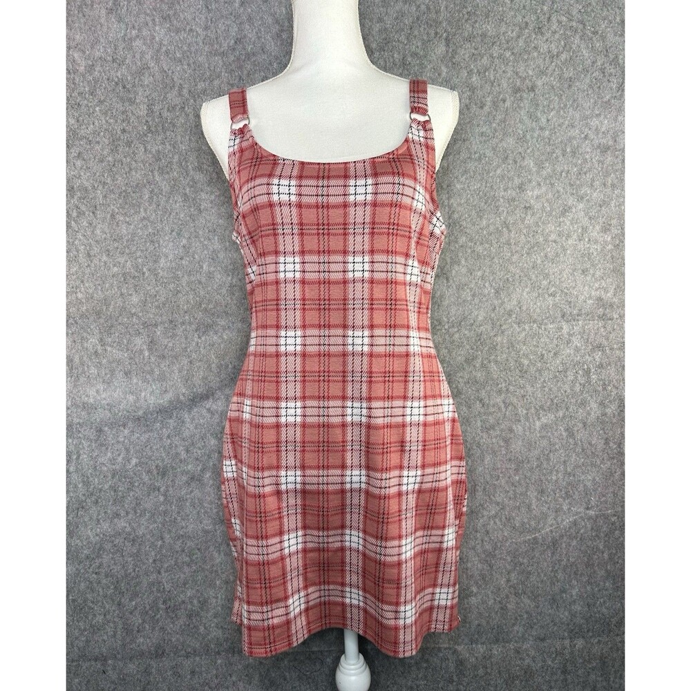 Forever 21 Dress Women L Pink Plaid Mini Bodycon Schoolgirl Grunge Y2K 90s